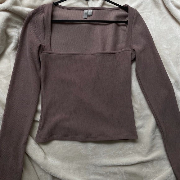Brown Square Neck Long Sleeve Top - Picture 1 of 6